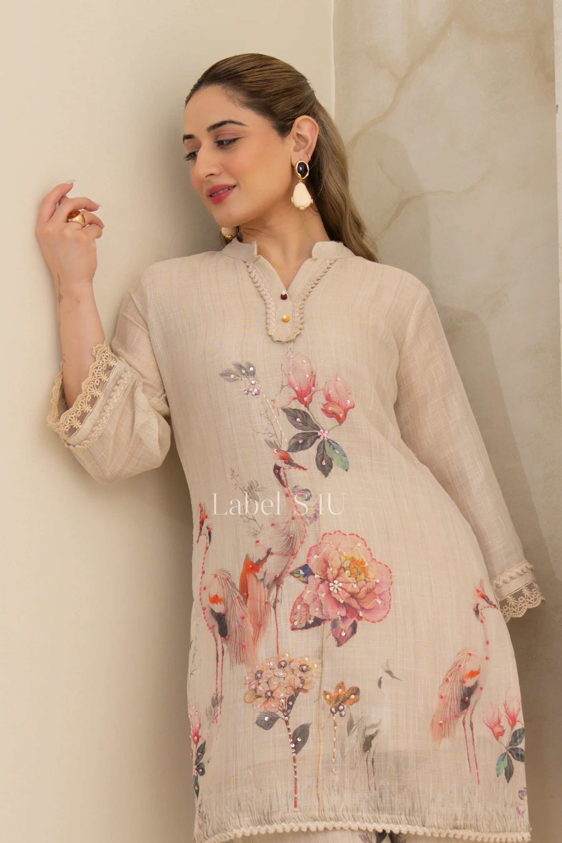 Beige Bloom Printed-Co-ord Set - Image 3