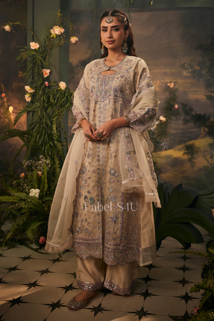 Beige Embroidered-Anarkali