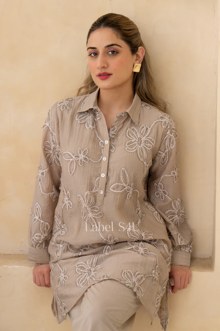 Beige Glow Embroidered-Co-Ord Set - Image 2