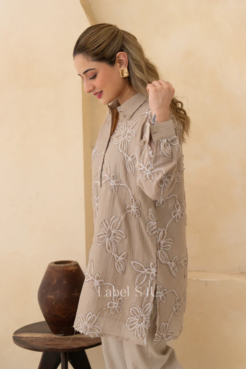 Beige Glow Embroidered-Co-Ord Set - Image 3