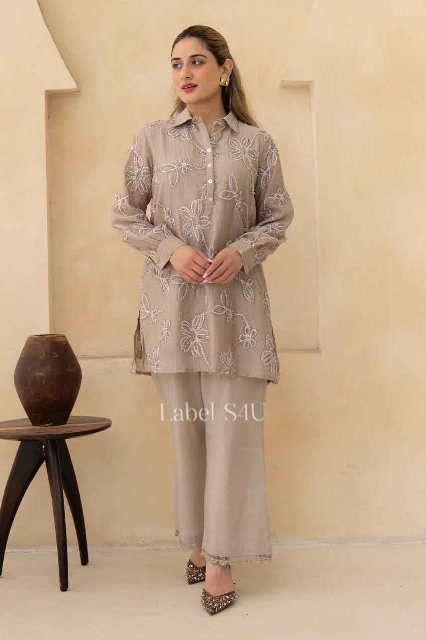 Beige Glow Embroidered-Co-Ord Set - Image 4