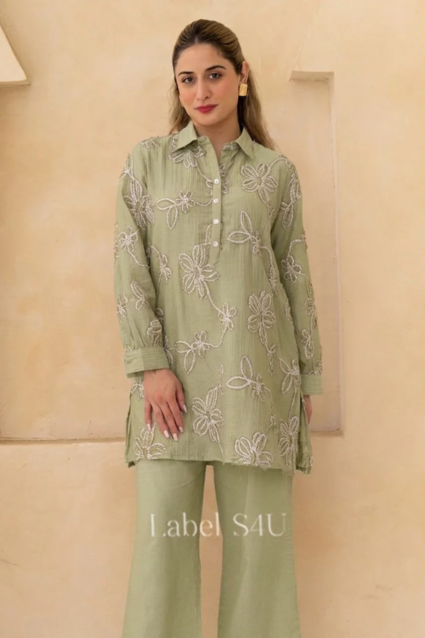 Beige Glow Embroidered-Co-Ord Set - Image 8