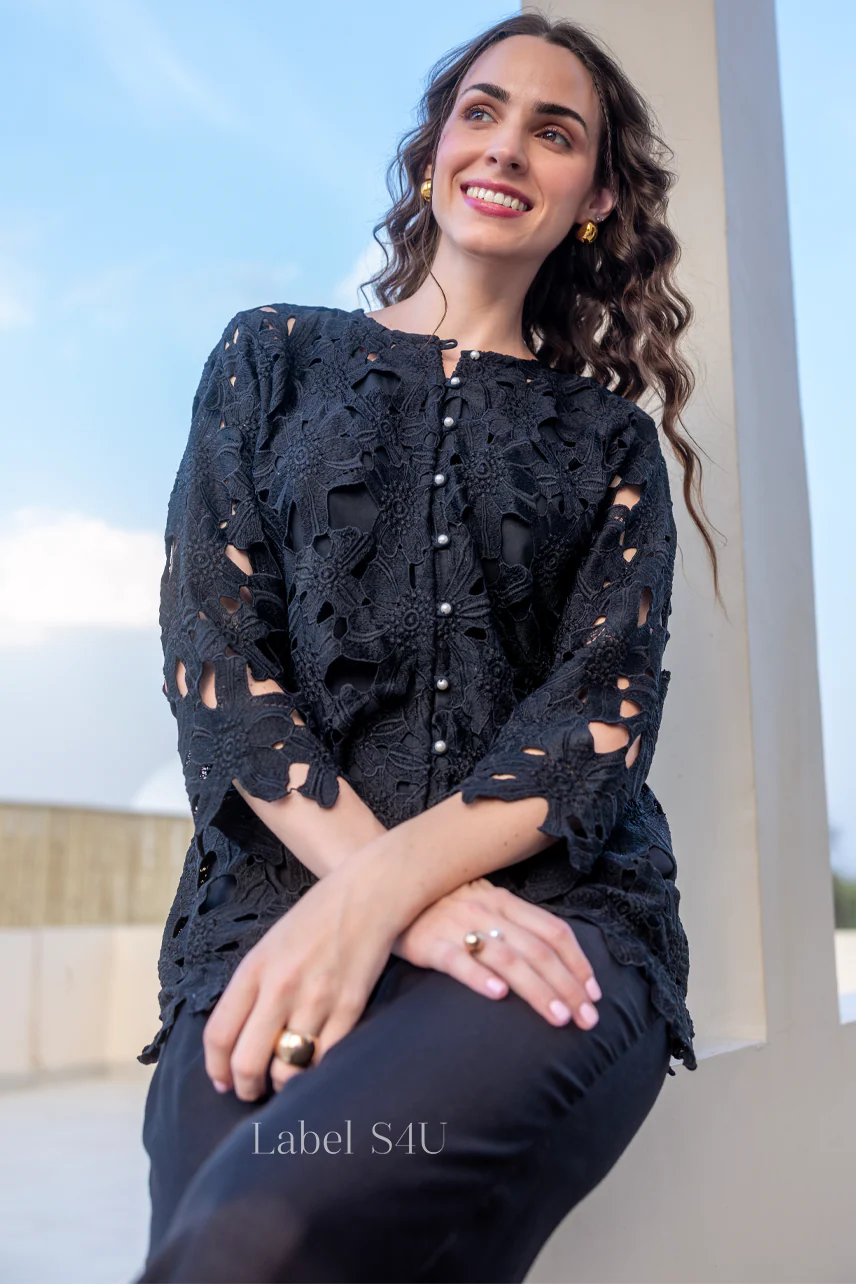 Black Embroidered Lace Co-ord Set - Image 2