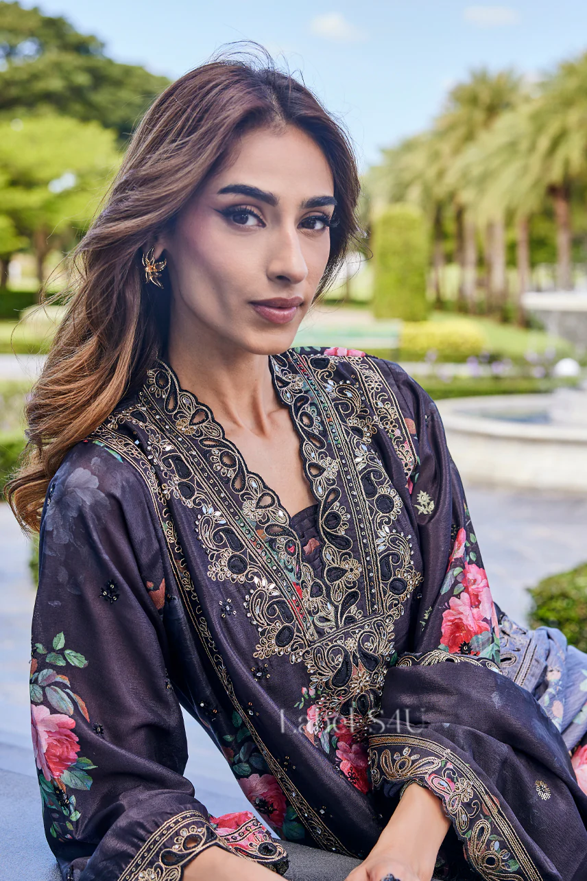 Black Printed Chinon-Palazzo Set - Image 3