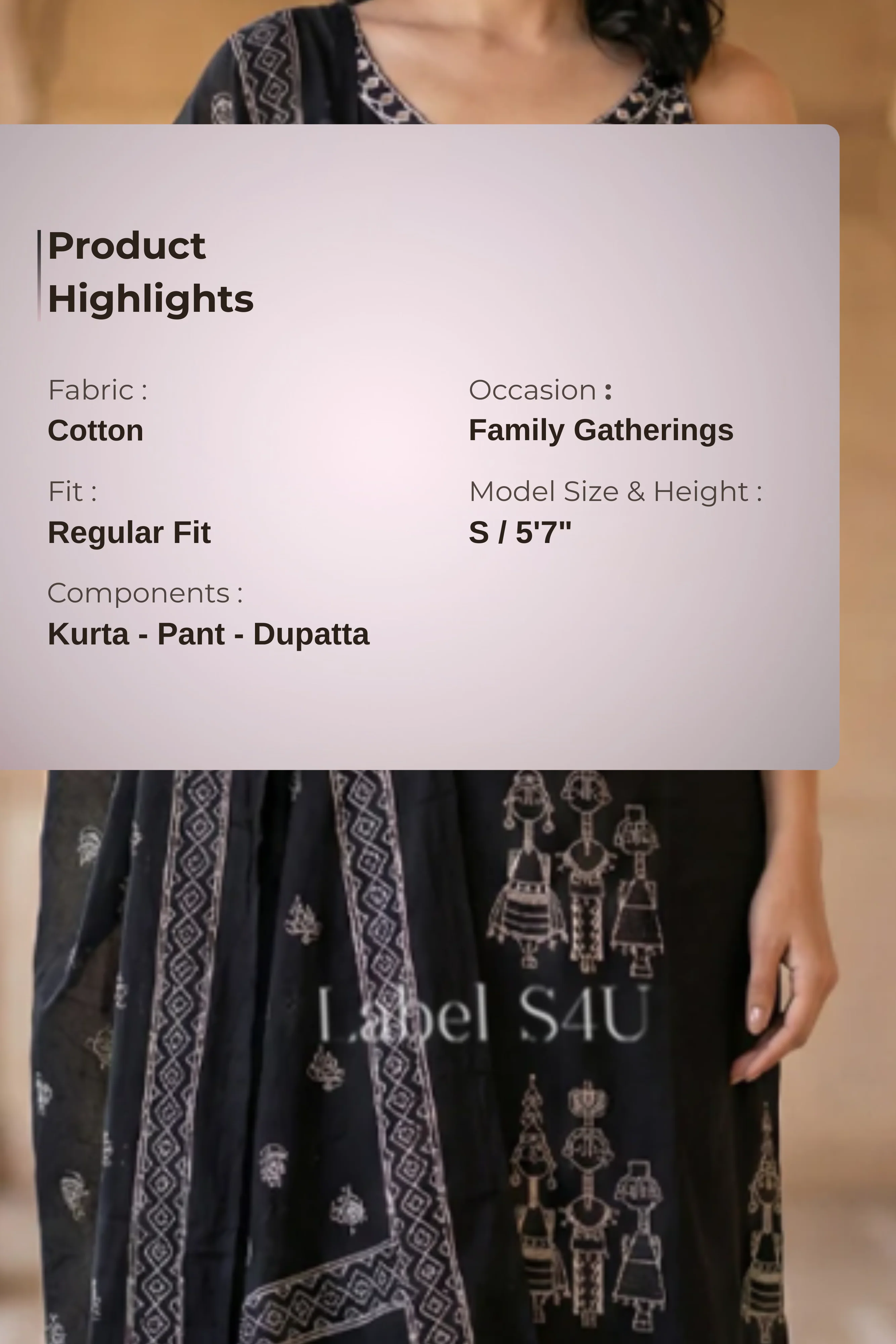 Black Sleveless Printed-Suit Set - Image 3