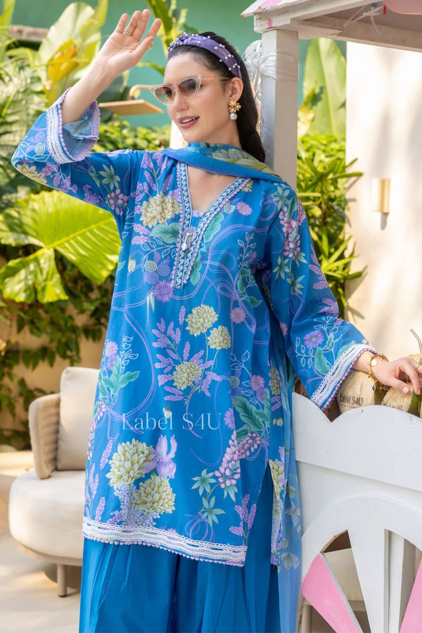 Blue Blossom Cotton Farshi Salwar Set - Image 2