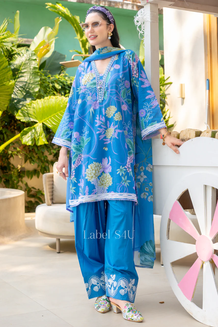 Blue Blossom Cotton Farshi Salwar Set - Image 3