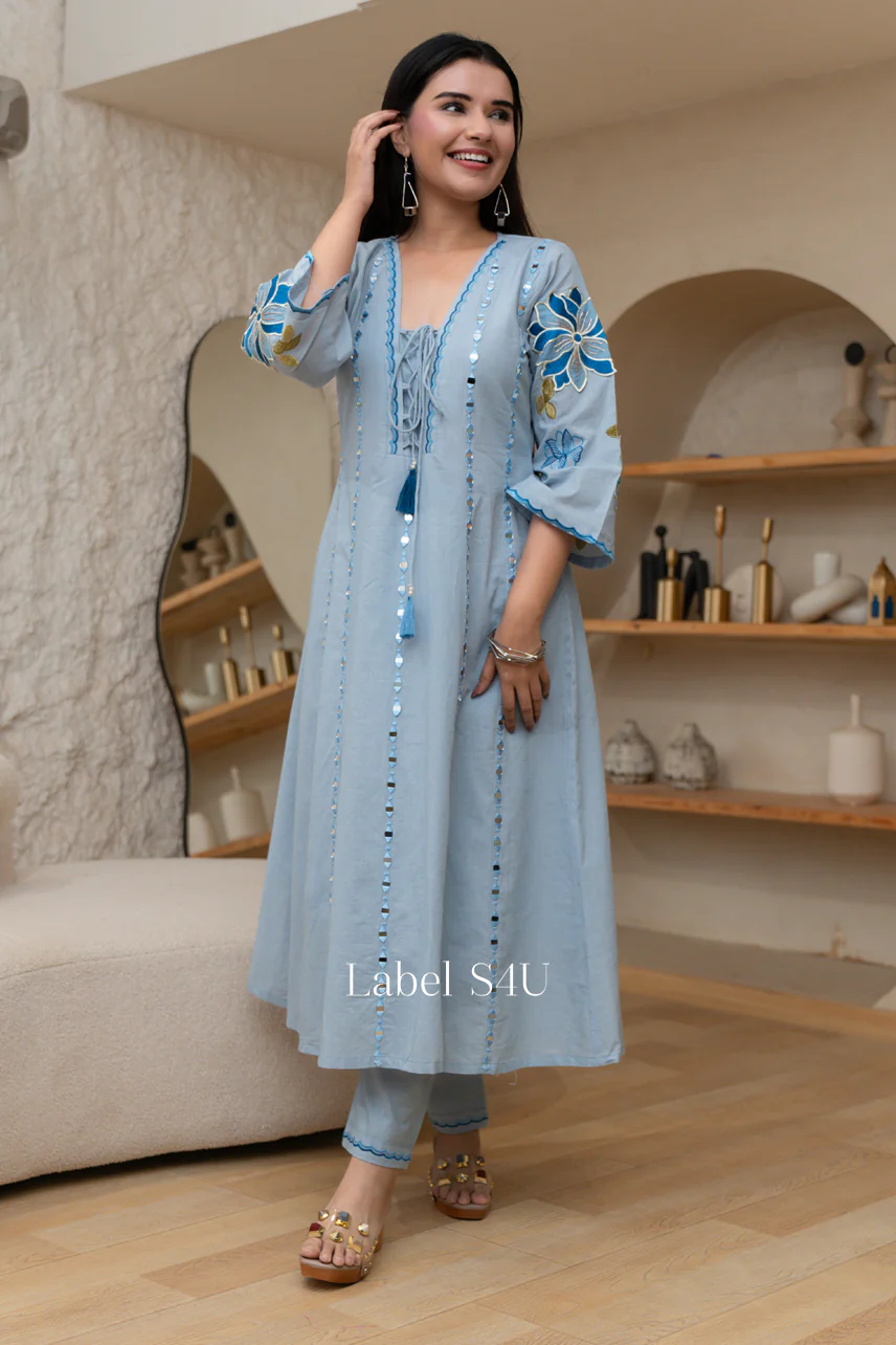 Blue Botanique Anarkali Set - Image 2
