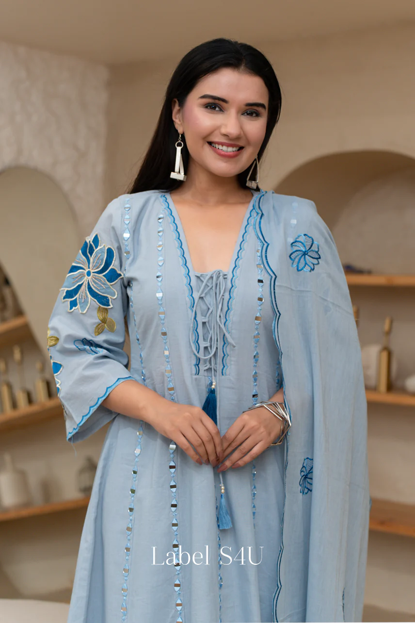 Blue Botanique Anarkali Set - Image 3