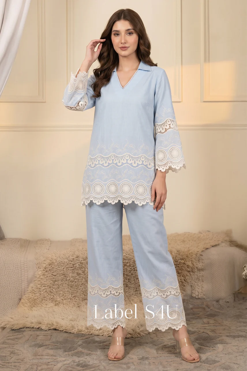 Blue Botanique Lace Co-Ord Set - Image 4