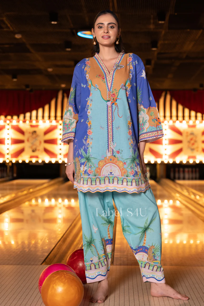 Blue Tropical Cotton-Co-ord Set - Image 3