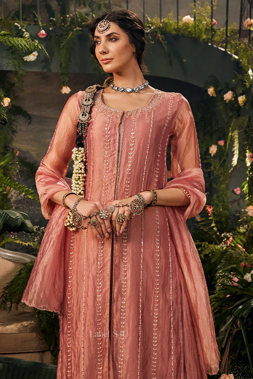 Blush Aura Center Slit Tissue-Anarkali - Image 3
