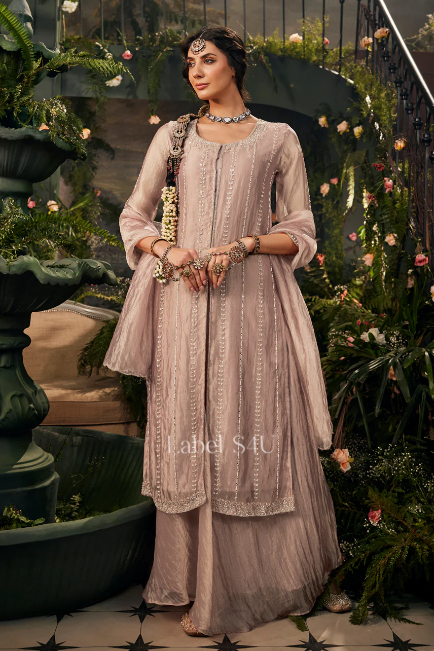 Blush Aura Center Slit Tissue-Anarkali - Image 4