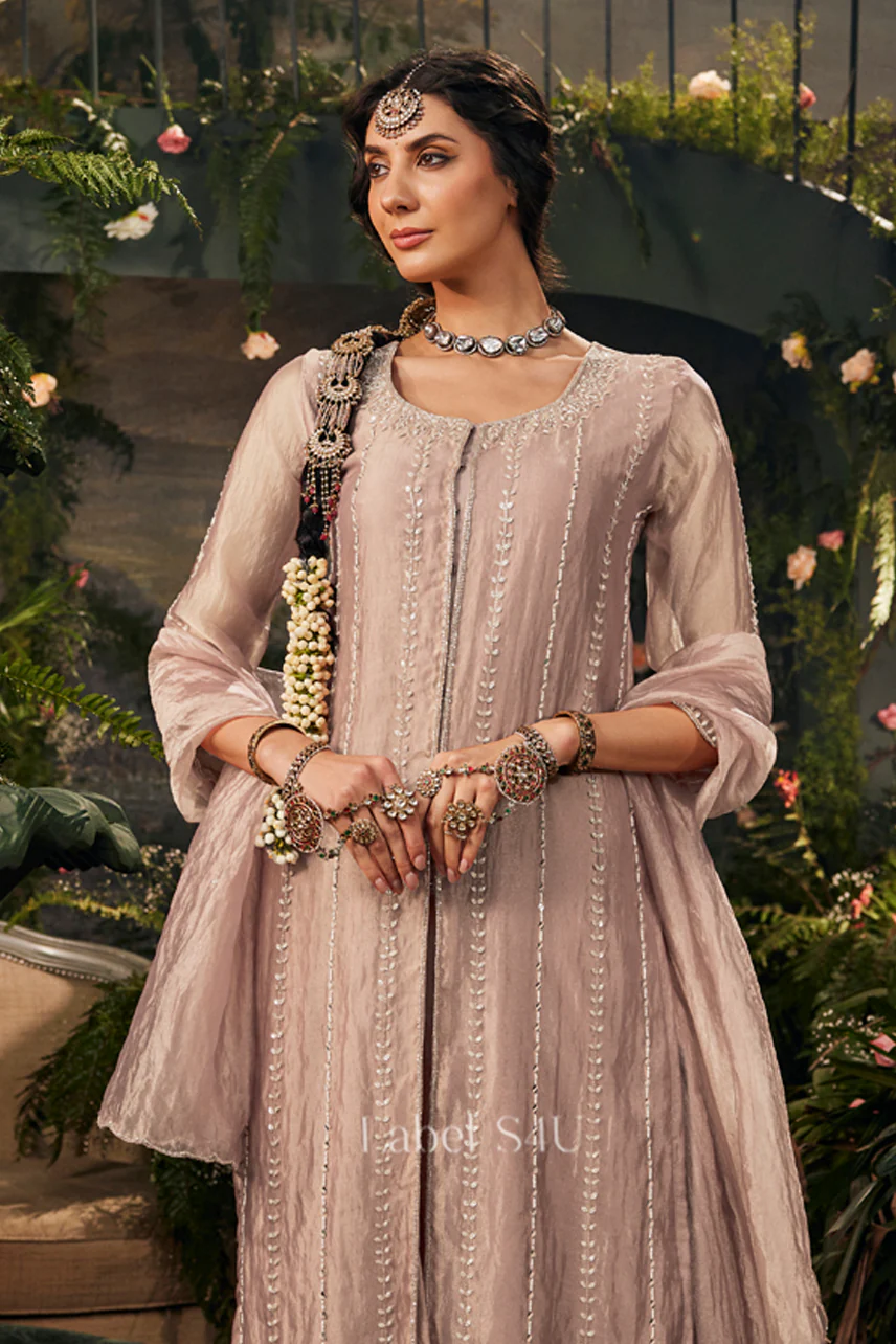 Blush Aura Center Slit Tissue-Anarkali - Image 5