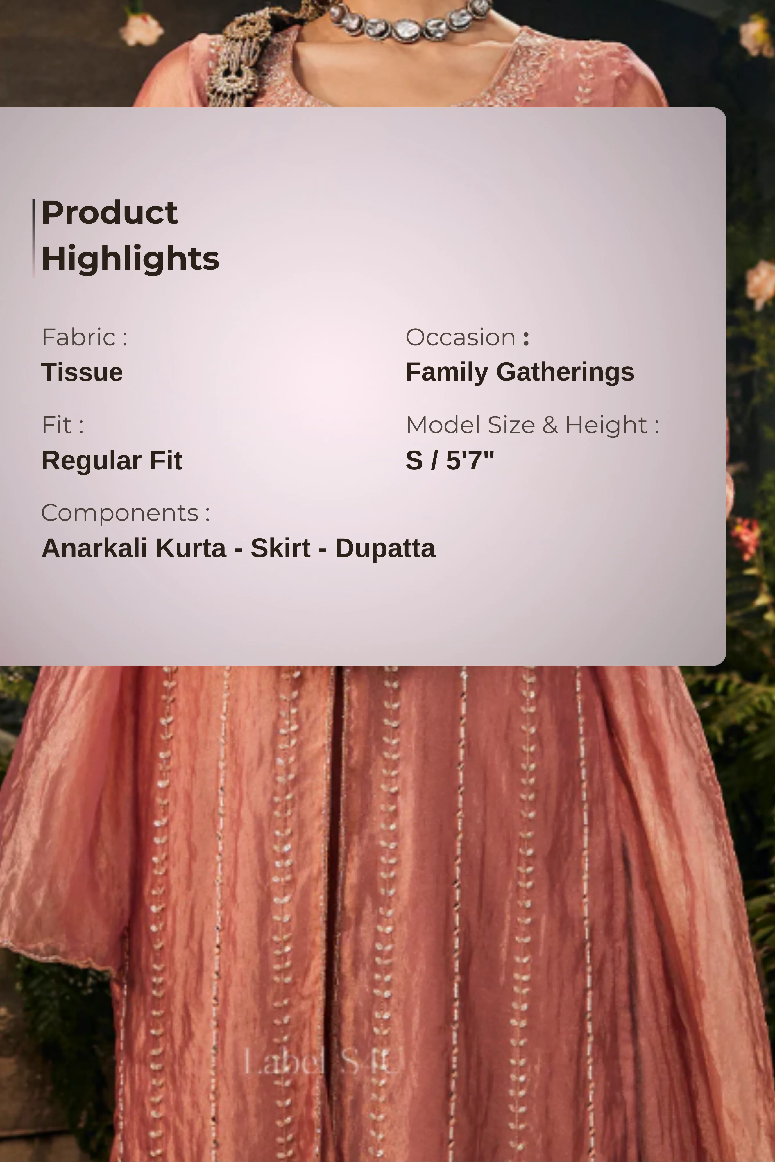 Blush Aura Center Slit Tissue-Anarkali - Image 6