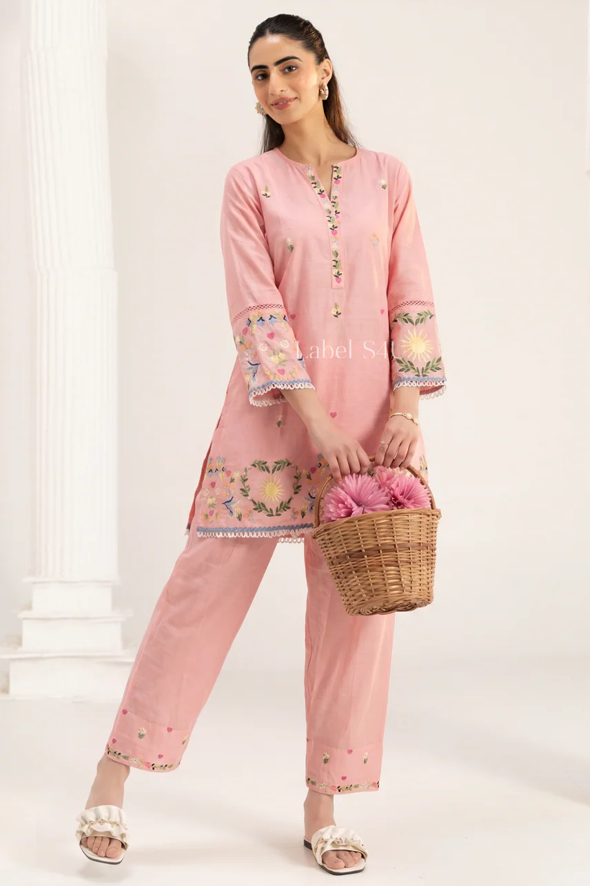 Blush Embroidered Cotton Co Ord Set