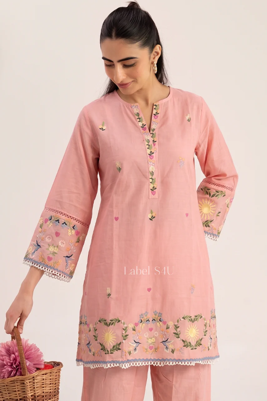 Blush Embroidered Cotton Co Ord Set - Image 2
