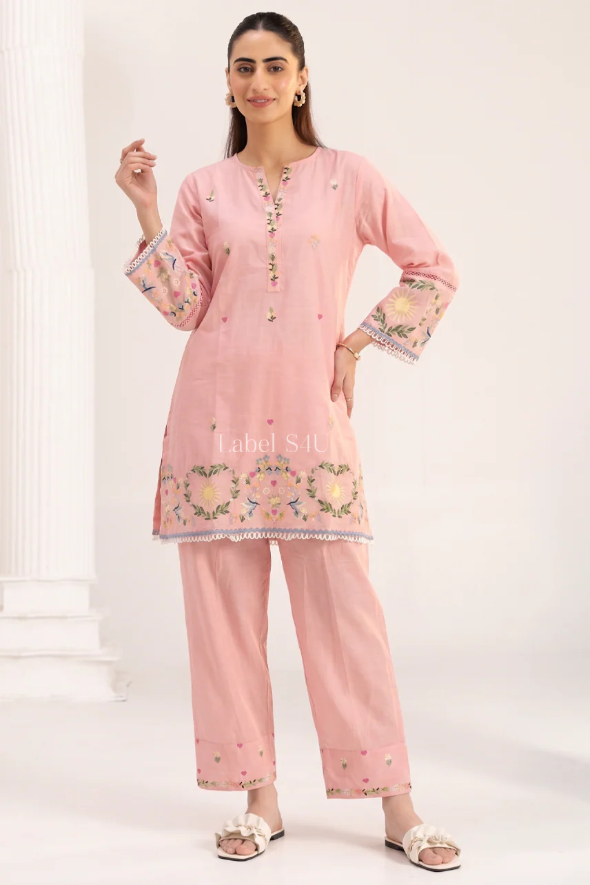 Blush Embroidered Cotton Co Ord Set - Image 3