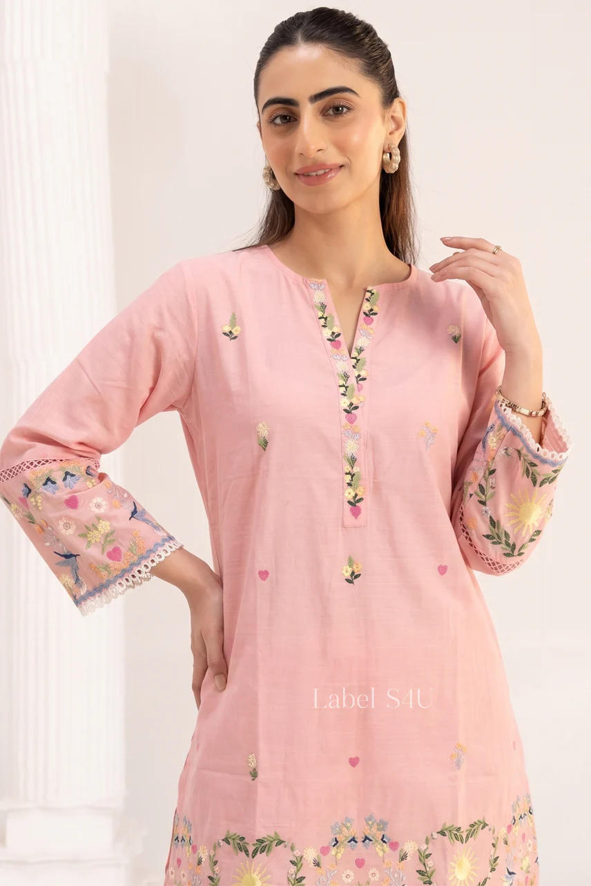 Blush Embroidered Cotton Co Ord Set - Image 4