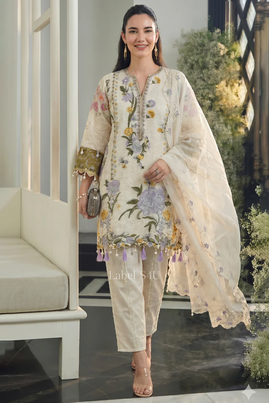 Botanical Embroidered Cotton Suit Set - Image 7