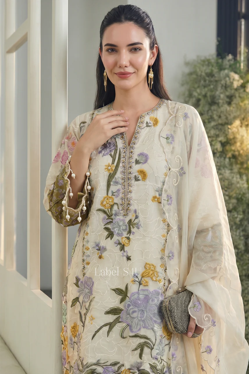 Botanical Embroidered Cotton Suit Set - Image 8