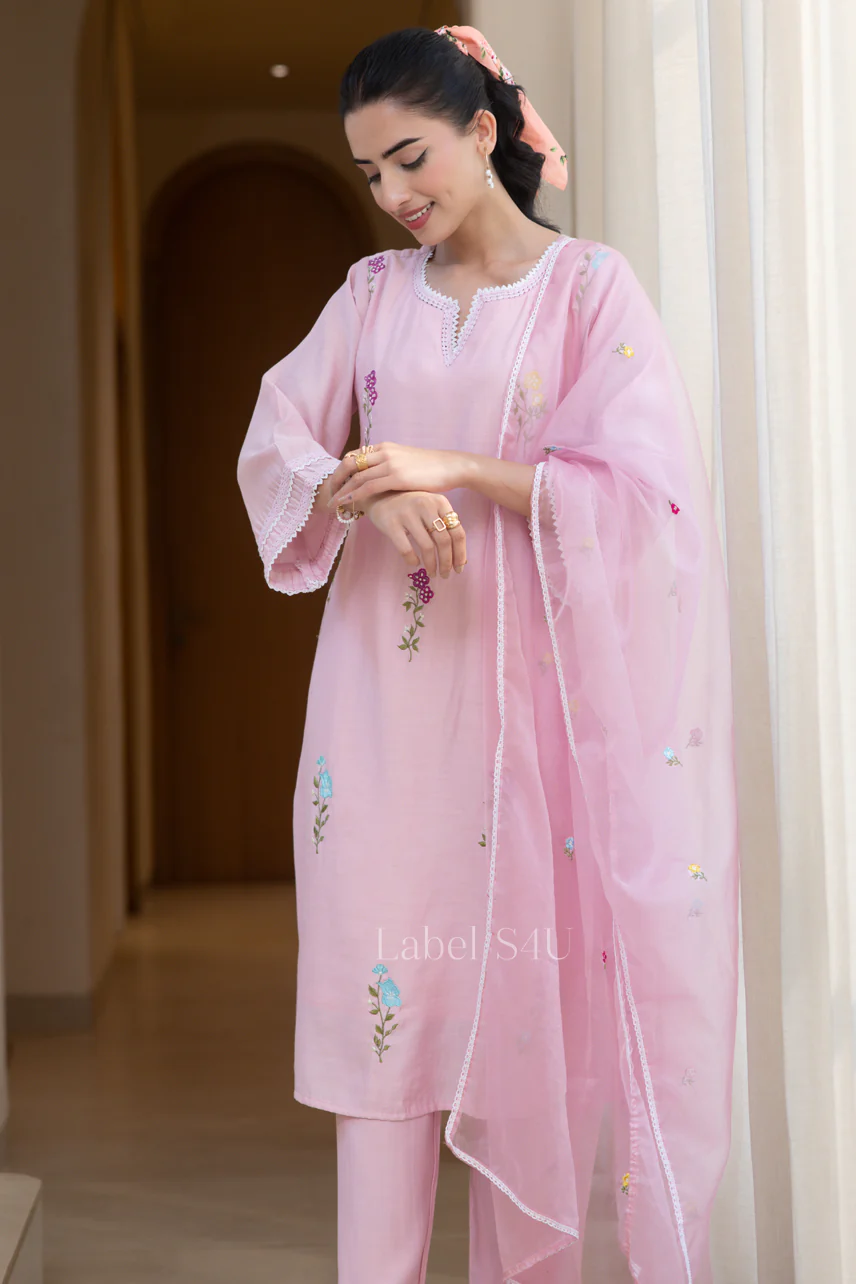 Candy Pink Cotton A-Line Suit Set - Image 4
