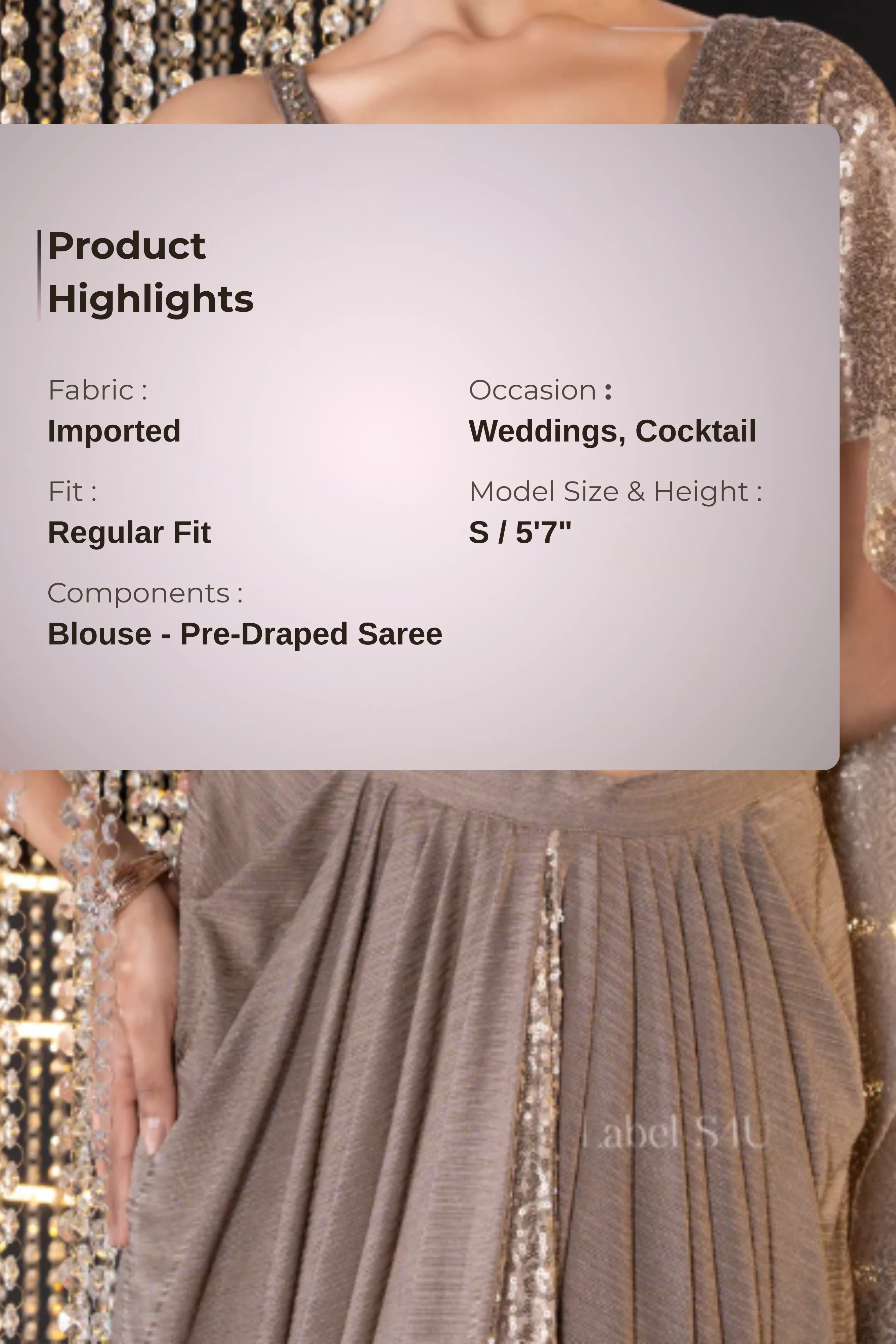 Champagne Charm-Pre-Draped Saree - Image 4