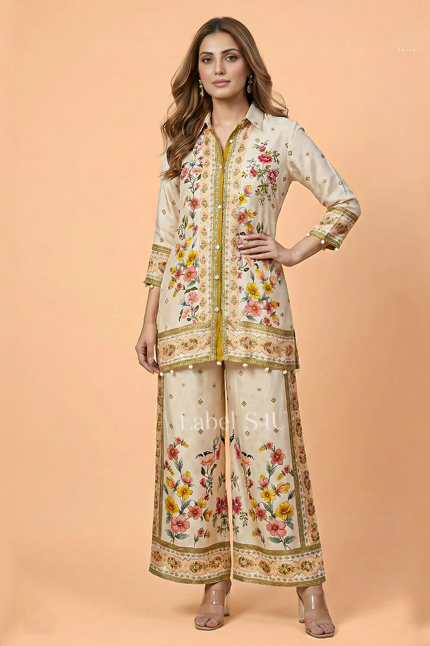 Cream Bohemian Crepe Co-ord Set