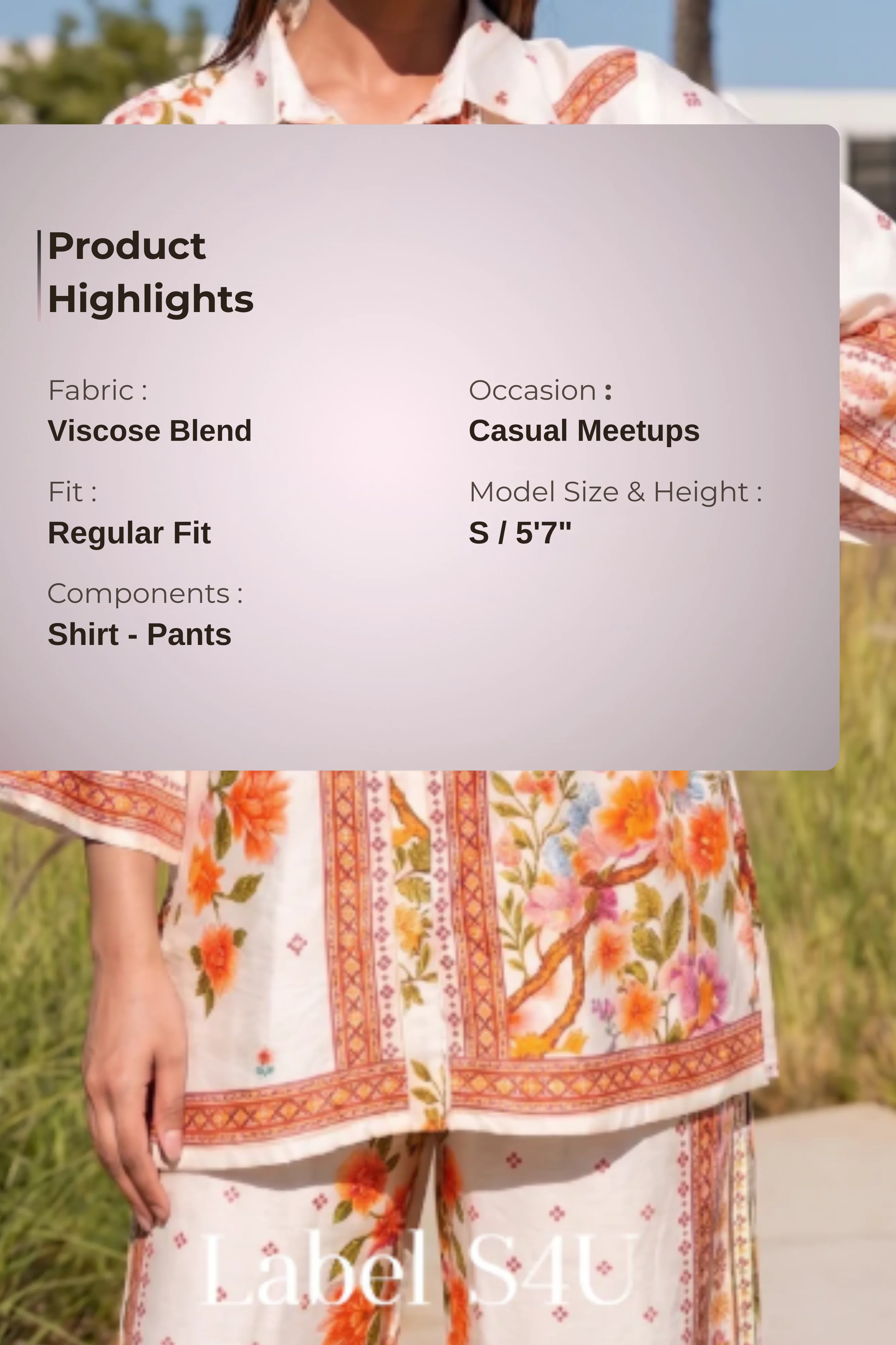 Cream Coral Printed-Co-ord Set - Image 4