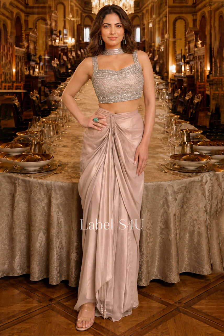 Crystal Embellished Draped Skirt Set - Image 4