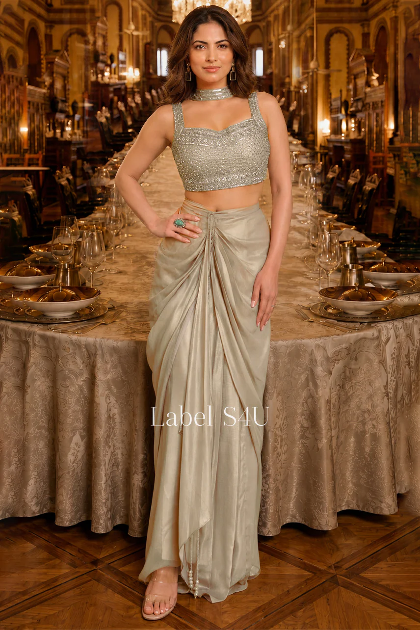 Crystal Embellished Draped Skirt Set - Image 8
