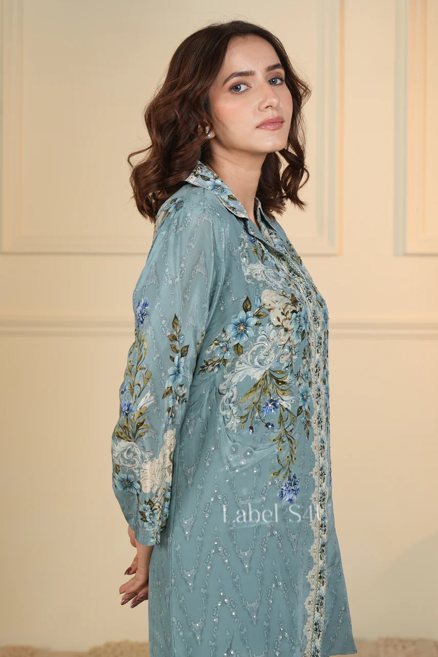 Dusty Blue Crepe-Co-ord Set - Image 3