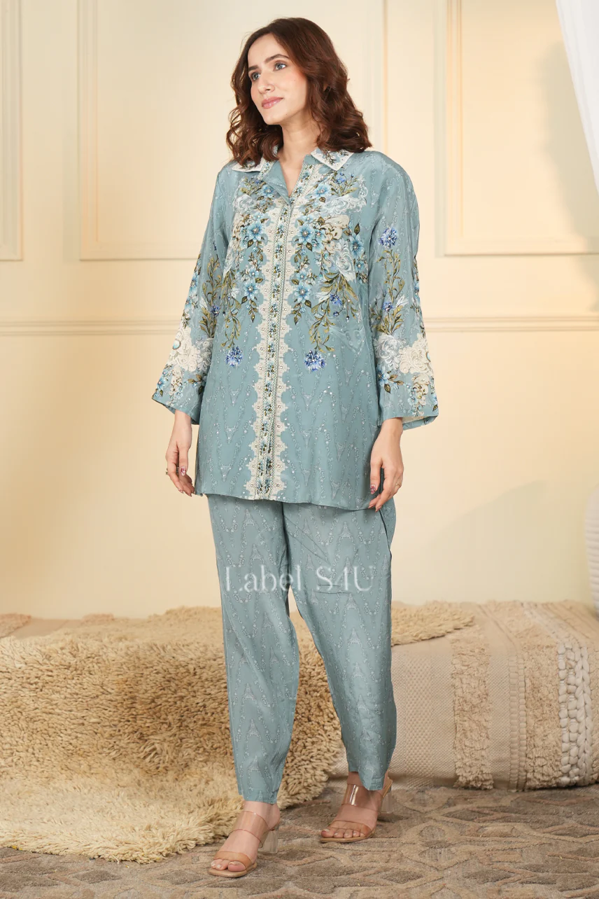 Dusty Blue Crepe-Co-ord Set - Image 4