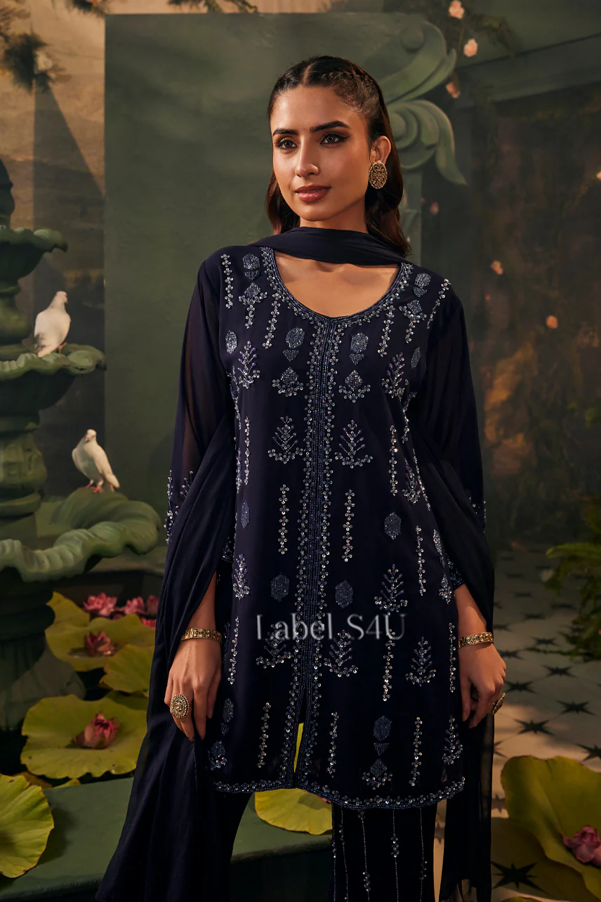 Elan Navy Handwork-Palazzo Set - Image 2