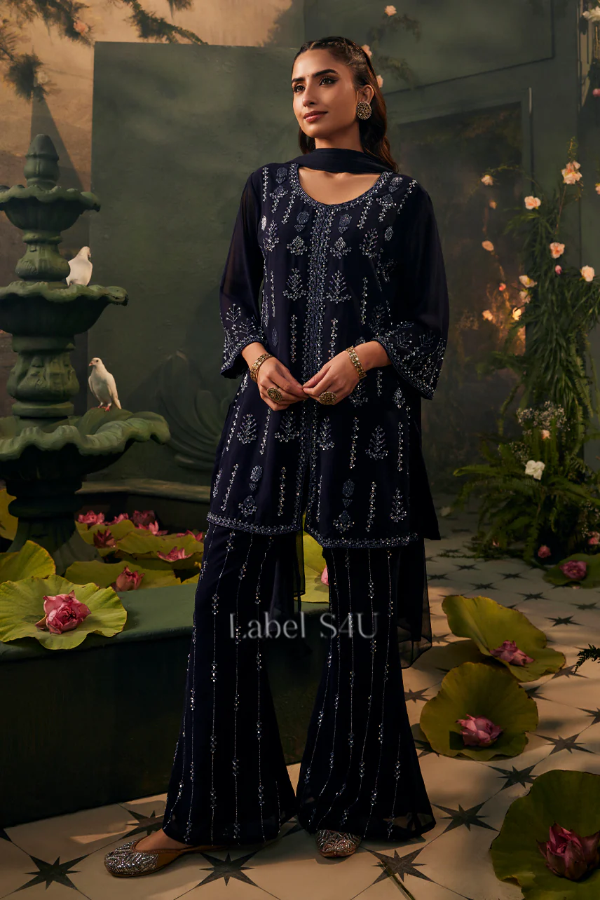 Elan Navy Handwork-Palazzo Set - Image 3
