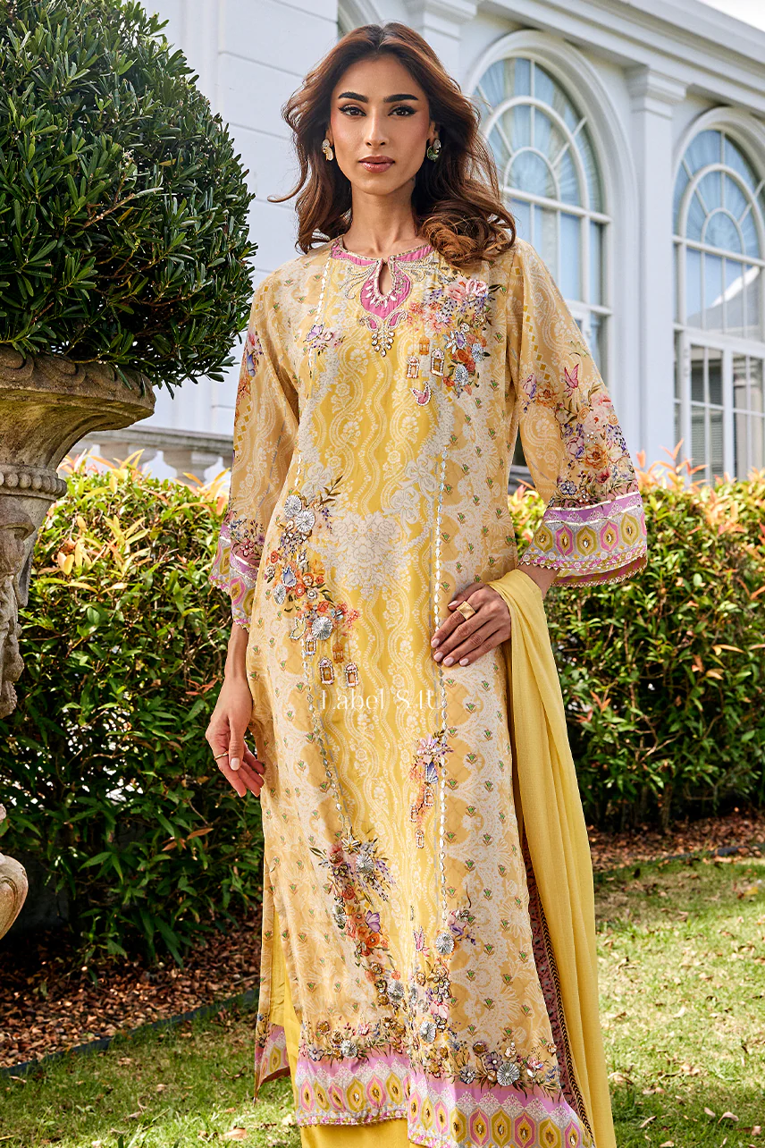 Elegant Yellow Crepe Printed-Suit Set - Image 3