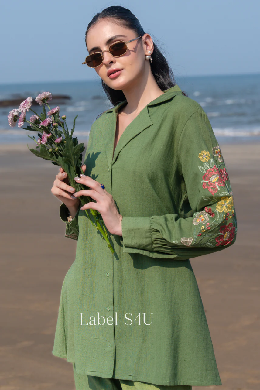 Floral Charm Embroidered Cotton Co-Ord Set - Image 2