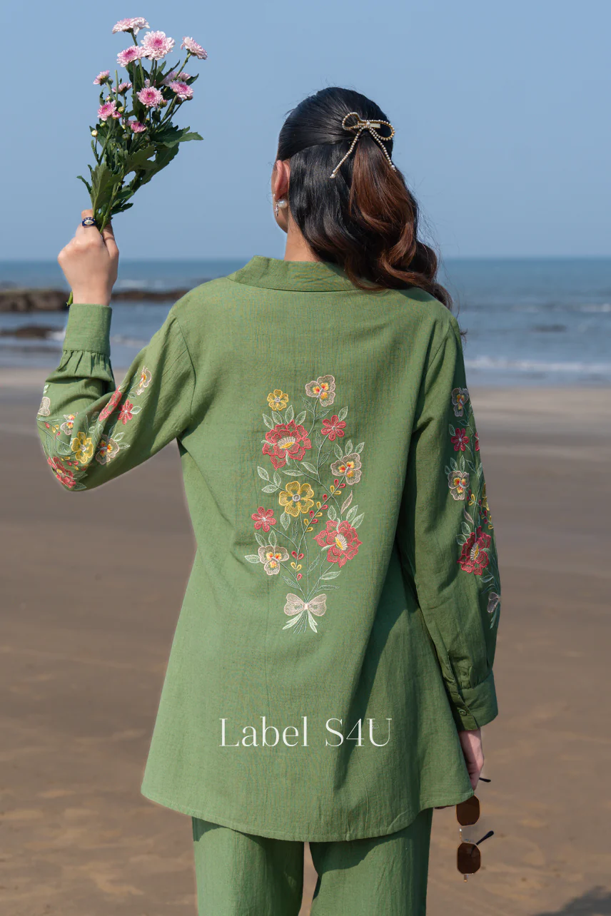 Floral Charm Embroidered Cotton Co-Ord Set - Image 3