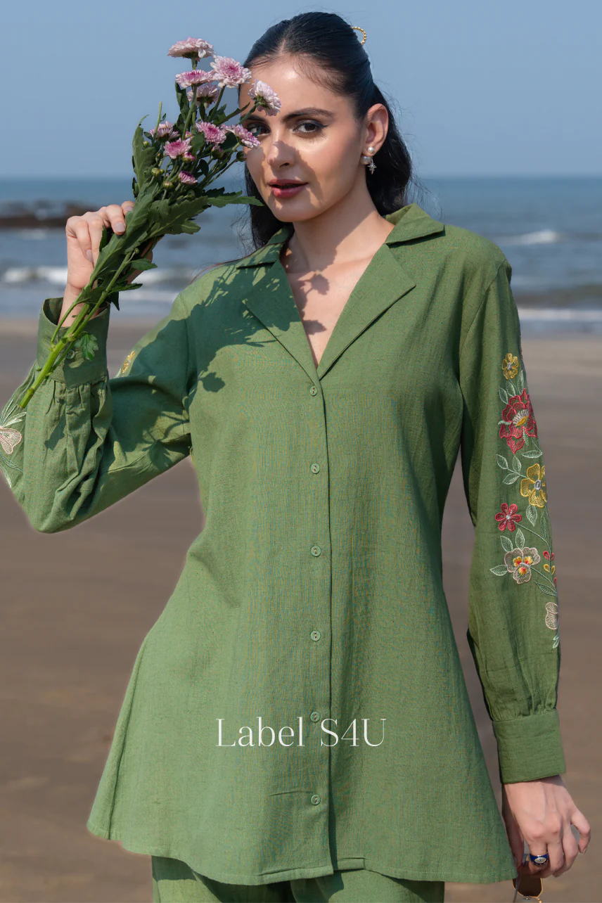 Floral Charm Embroidered Cotton Co-Ord Set - Image 4