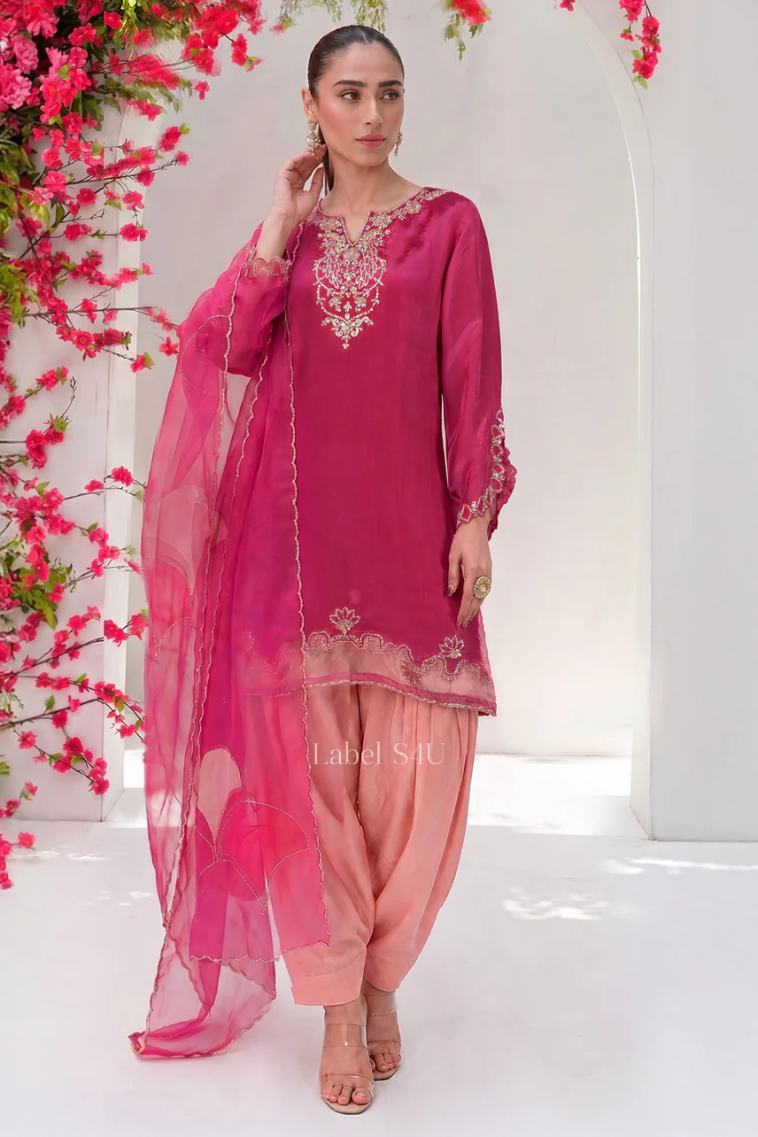 Fuchsia Pink Handwork Farshi Salwar Set