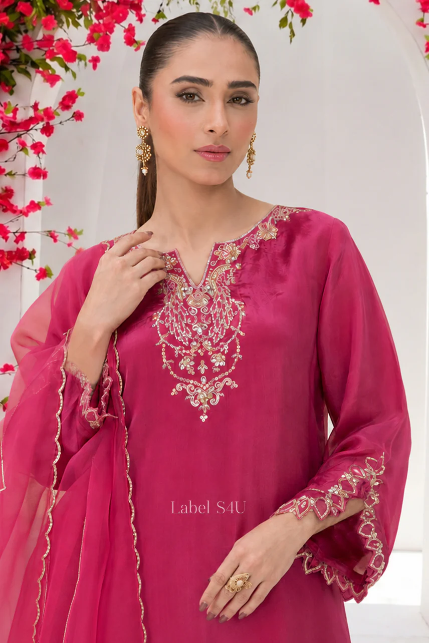 Fuchsia Pink Handwork Farshi Salwar Set - Image 2