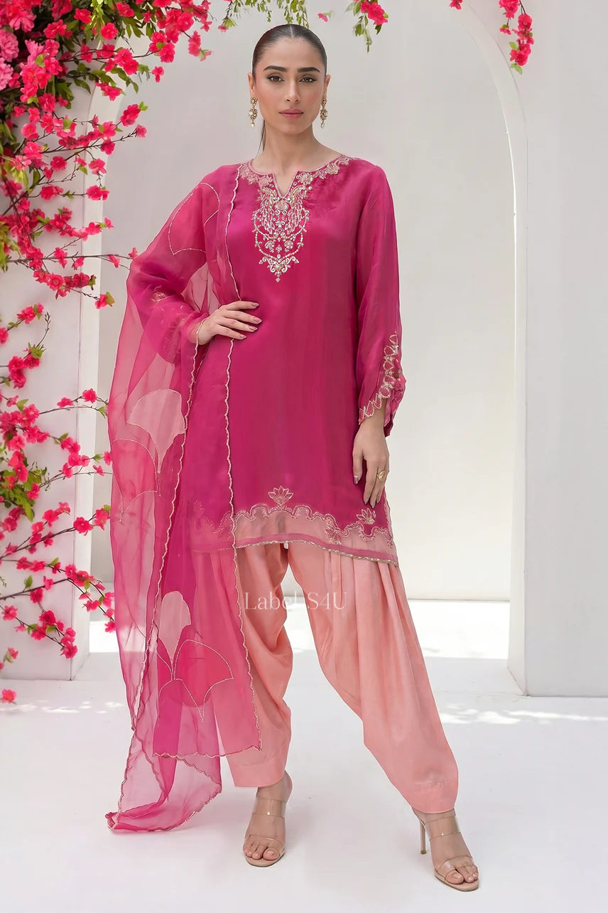 Fuchsia Pink Handwork Farshi Salwar Set - Image 3