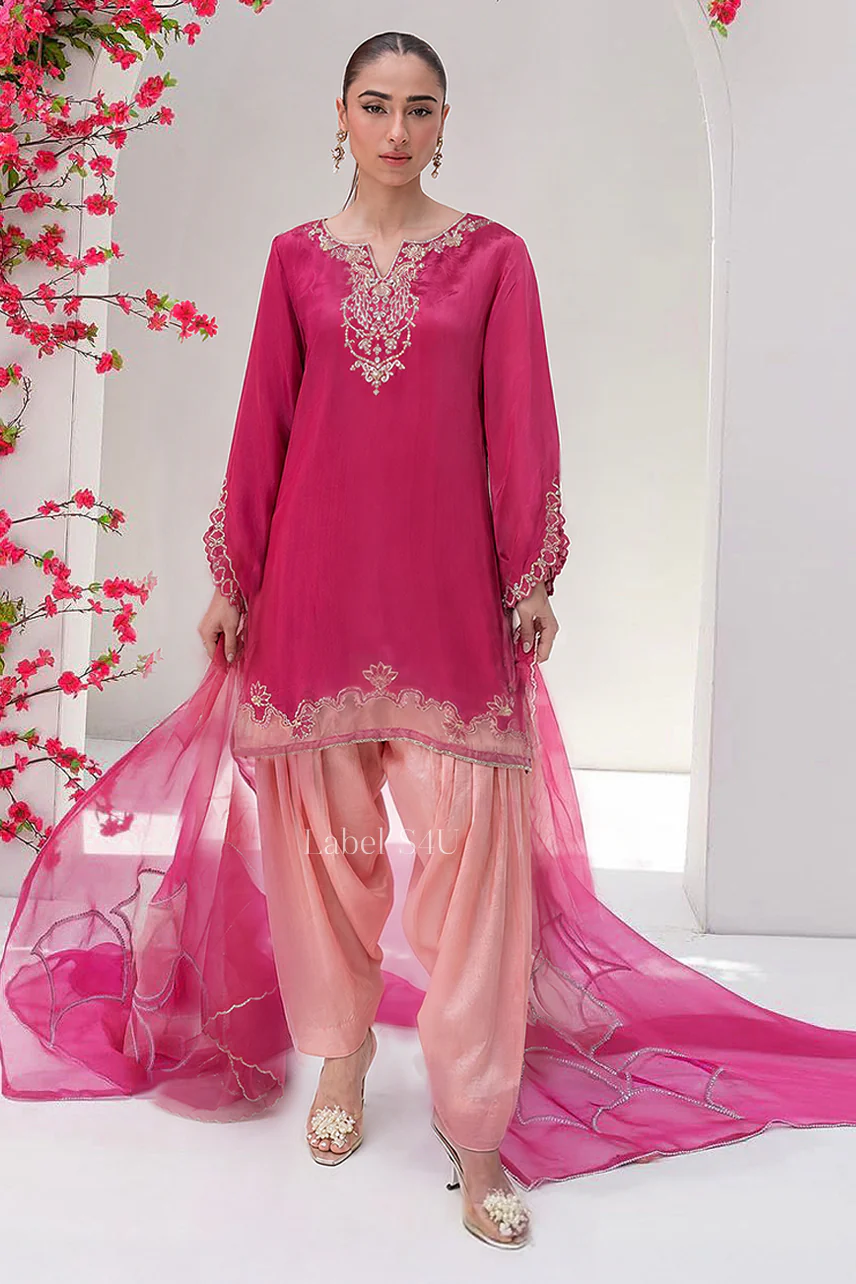 Fuchsia Pink Handwork Farshi Salwar Set - Image 4