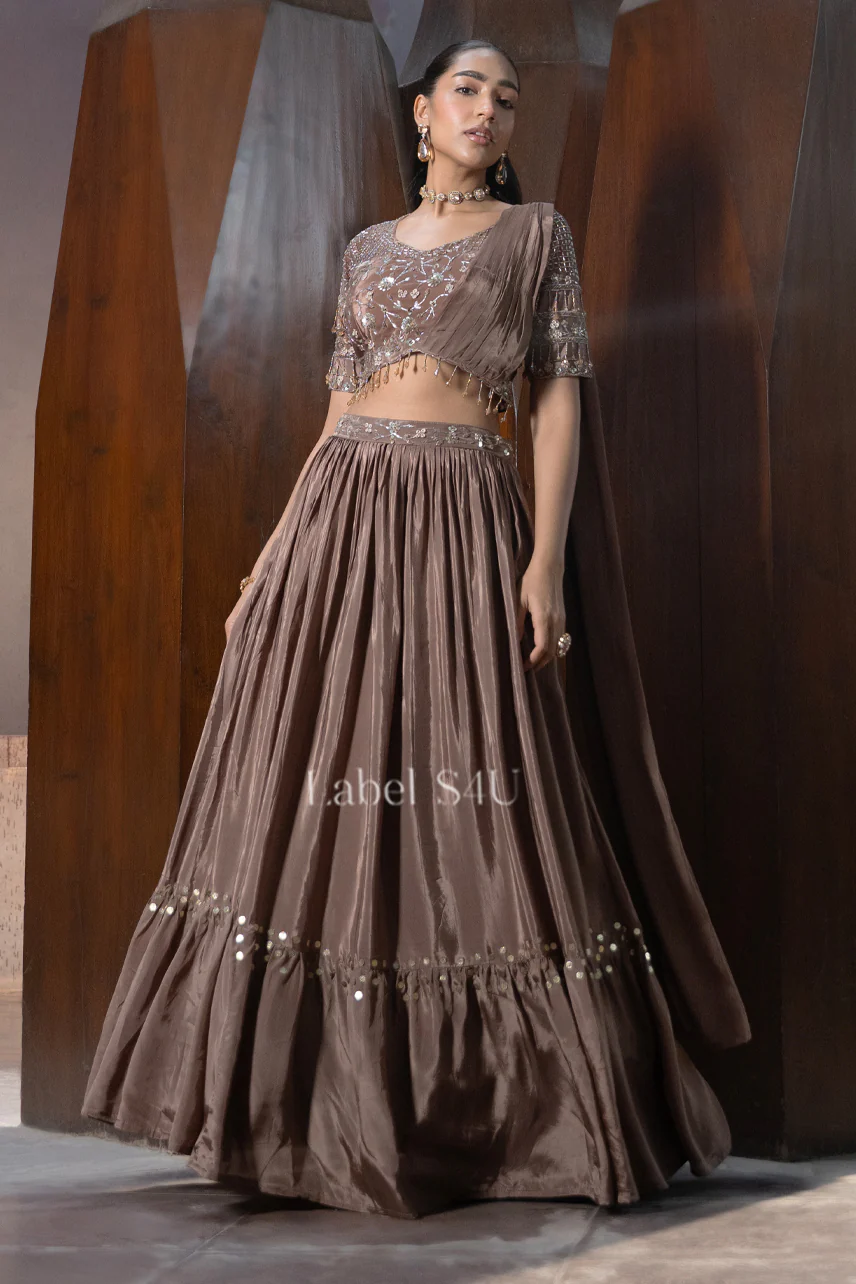 Gleam in Brown-Skirt Set