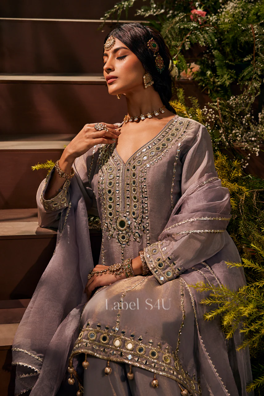 Grey Mirrowork-Farshi Salwar Set - Image 3
