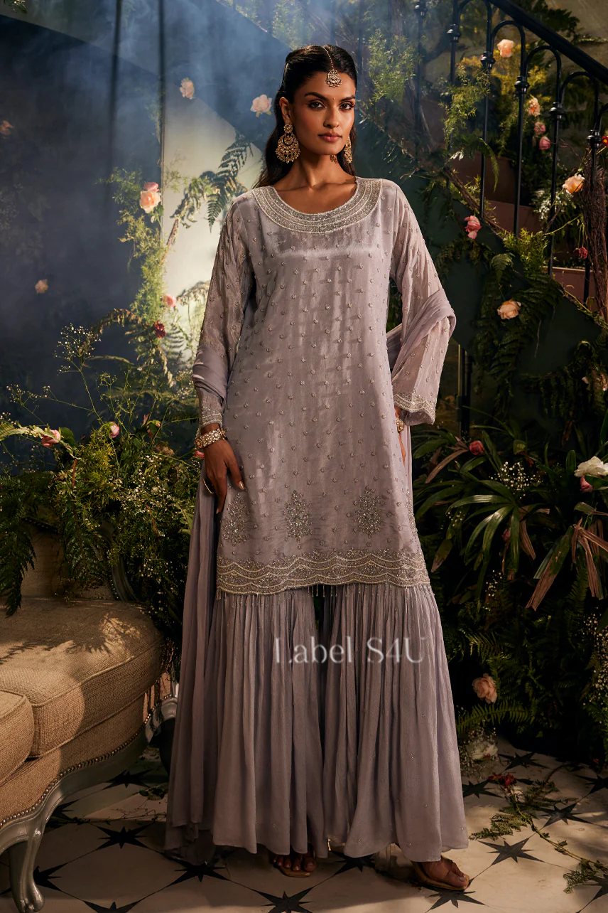 Lavender Nazakat Tissue-Sharara Set