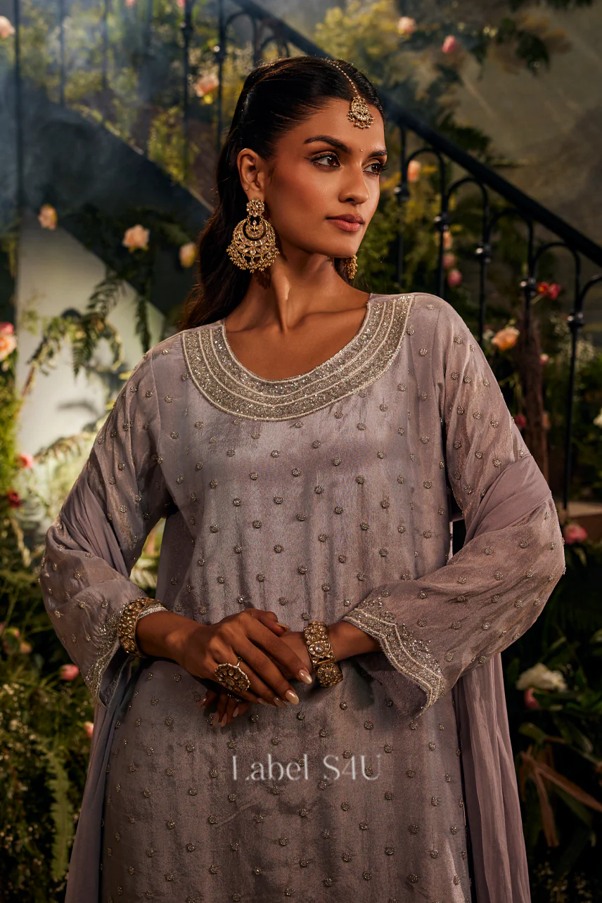 Lavender Nazakat Tissue-Sharara Set - Image 3