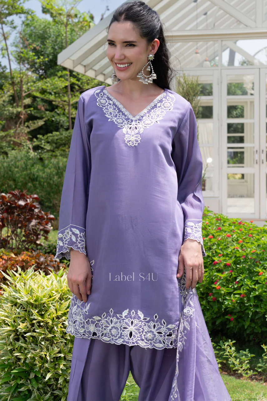 Lilac Embroidered Farshi Salwar Set - Image 2