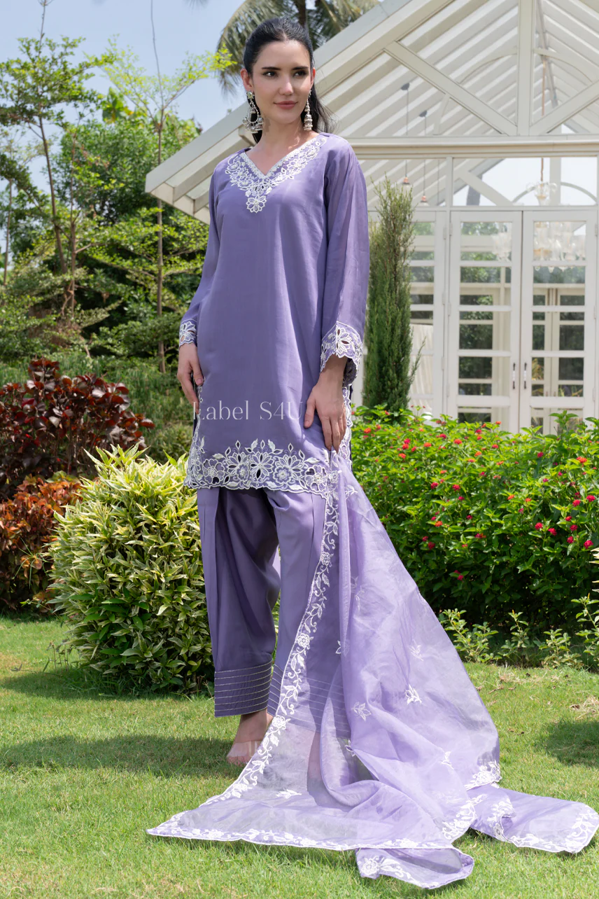 Lilac Embroidered Farshi Salwar Set - Image 3