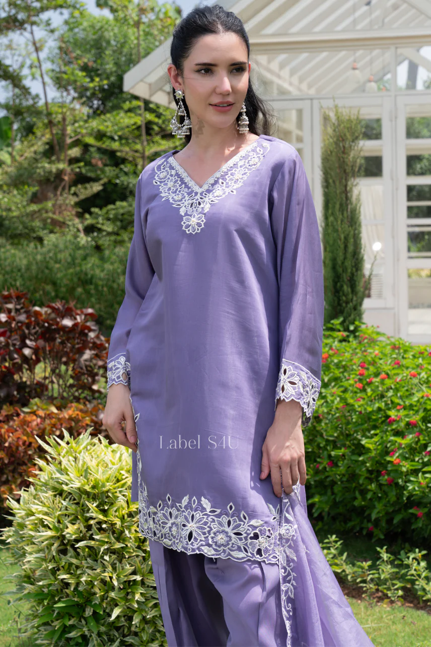 Lilac Embroidered Farshi Salwar Set - Image 4